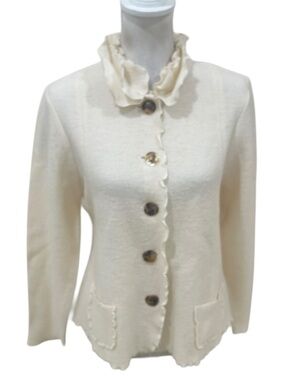 Nwt Venario claire 100% wool ivory Button-Front Jacket patch pockets size xl